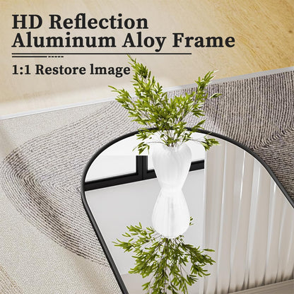 XRAMFY 56"x21" Arched Full Length Mirror Floor Mirrors with Aluminum Alloy Frame Free-Standing Wall Mounted Floor Mirrors or Large Dressing Mirror, Black Mirror Full Length