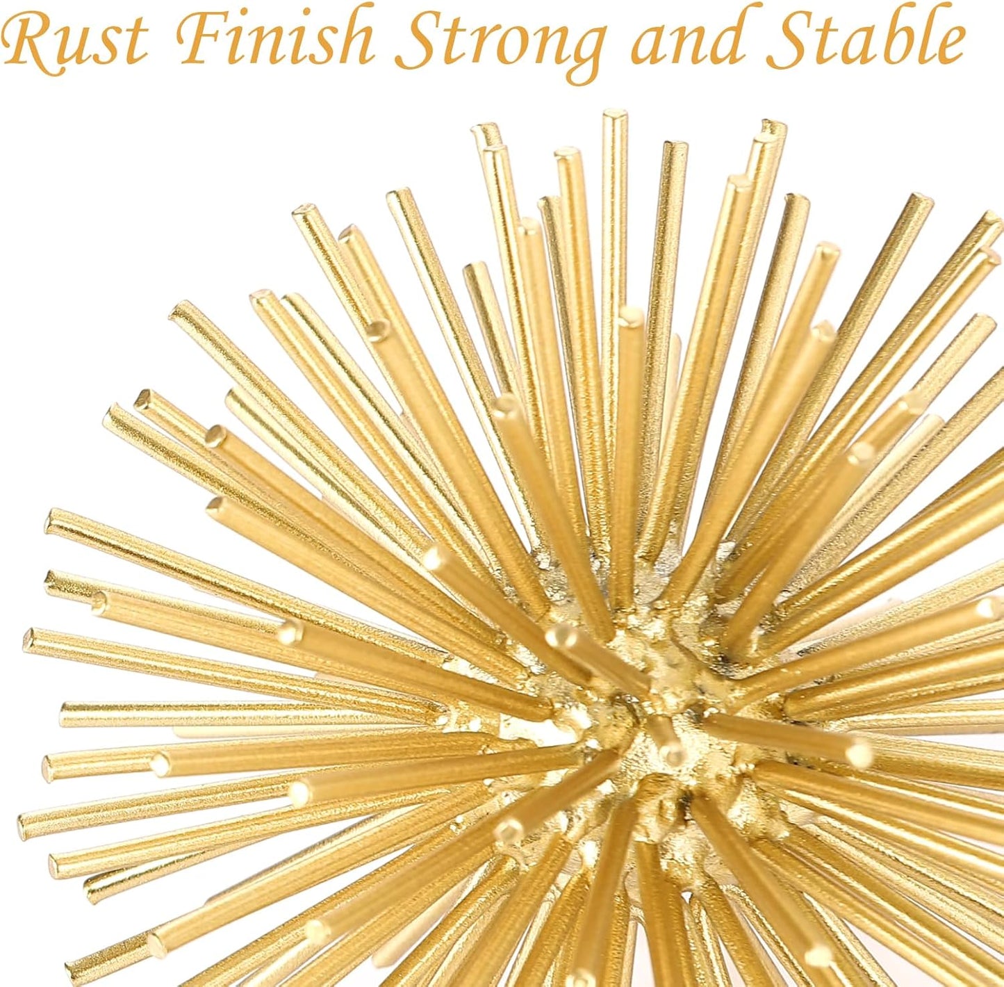 Metal Decorative Starburst Ball, 6 Inch Gold Sphere Decor, Spiky Star Burst Tabletop Sculpture, Mid-Century Modern Metal Spike Ball for Home, Living Room, Office & Shelf Decor