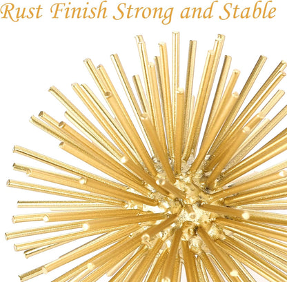 Metal Decorative Starburst Ball, 6 Inch Gold Sphere Decor, Spiky Star Burst Tabletop Sculpture, Mid-Century Modern Metal Spike Ball for Home, Living Room, Office & Shelf Decor