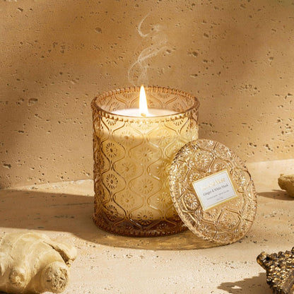 LA JOLIE MUSE Santal Rose Scented Candle – Saffron, Rose & Leather | 6 oz Natural Soy Wax | 40 Hours Clean Burn | Self Care Gifts for Women | Elegant Home Decor