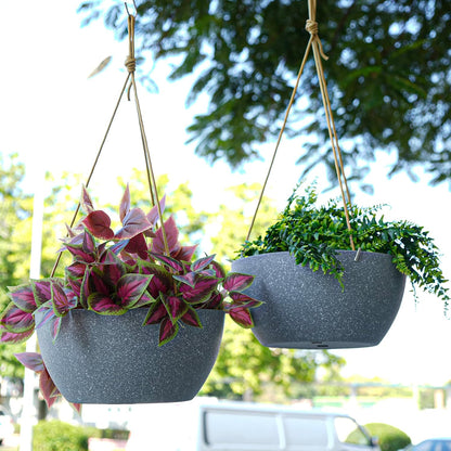 SwinDuck 13 Inch 2 Pack Large Hanging Planters for Indoor Outdoor Plants, Plastic Hanging Basket Pots for House Plants Flowers, White