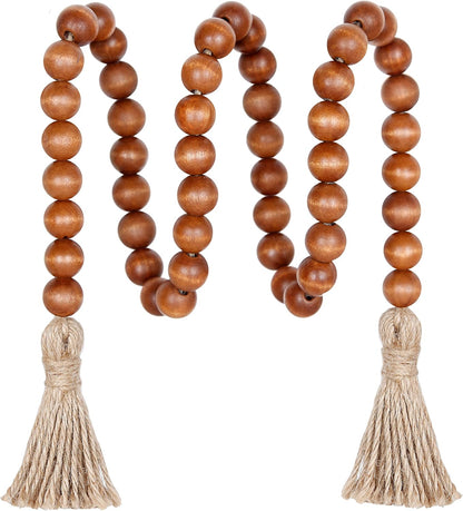Meplait 39in Wood Bead Garland Farmhouse with Tassels,Versatile Prayer Beads Boho Chic Wall Hanging Home Decor (Black)