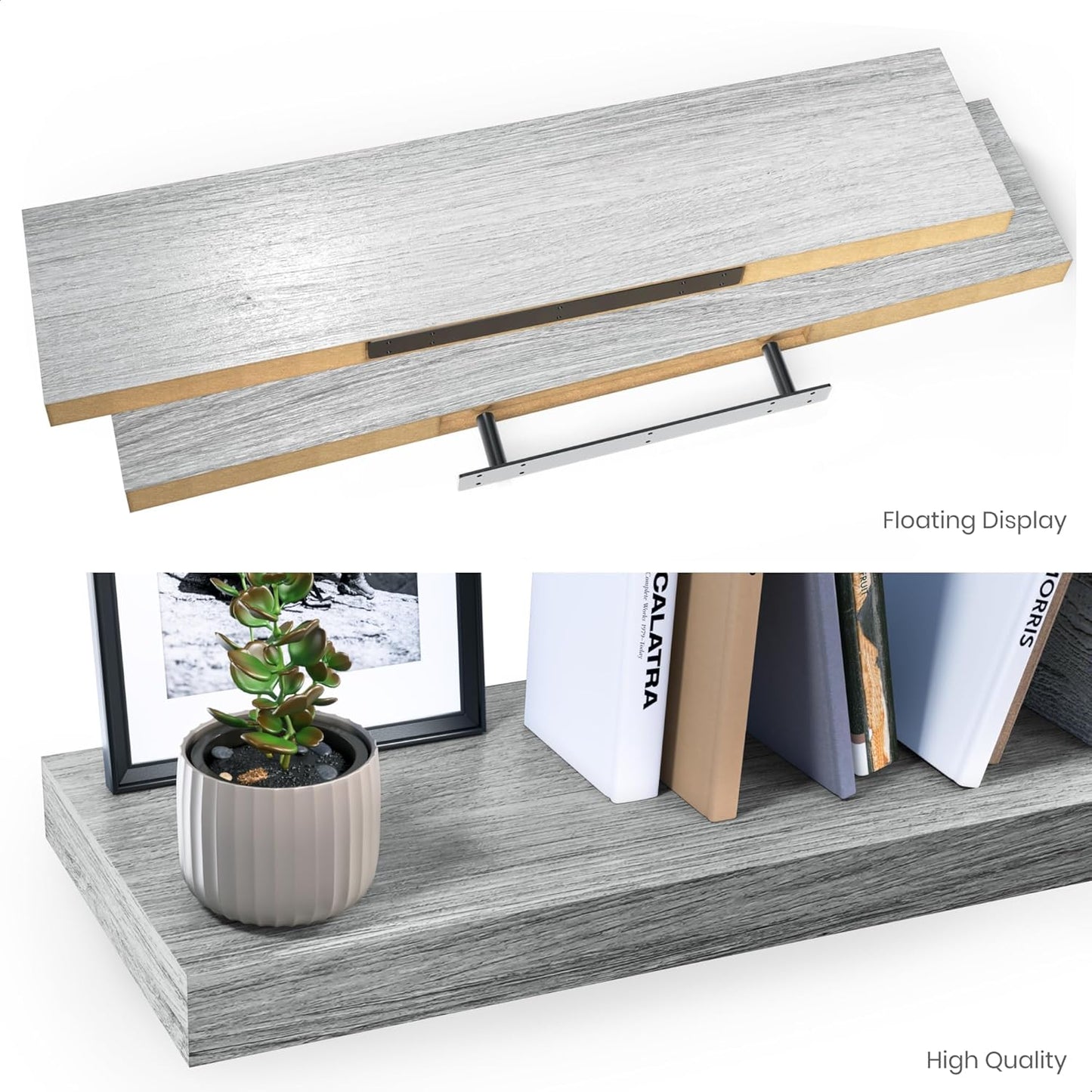 Ballucci Floating Shelves for Wall, 48" Wood Wall Shelf Set of 2, with Invisible Brackets for Bathroom, Living Room, Bedroom, Kitchen, Nursery, 8" Deep, Black