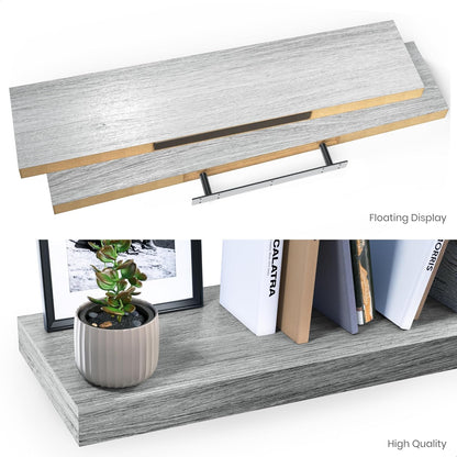 Ballucci Floating Shelves for Wall, 48" Wood Wall Shelf Set of 2, with Invisible Brackets for Bathroom, Living Room, Bedroom, Kitchen, Nursery, 8" Deep, Black