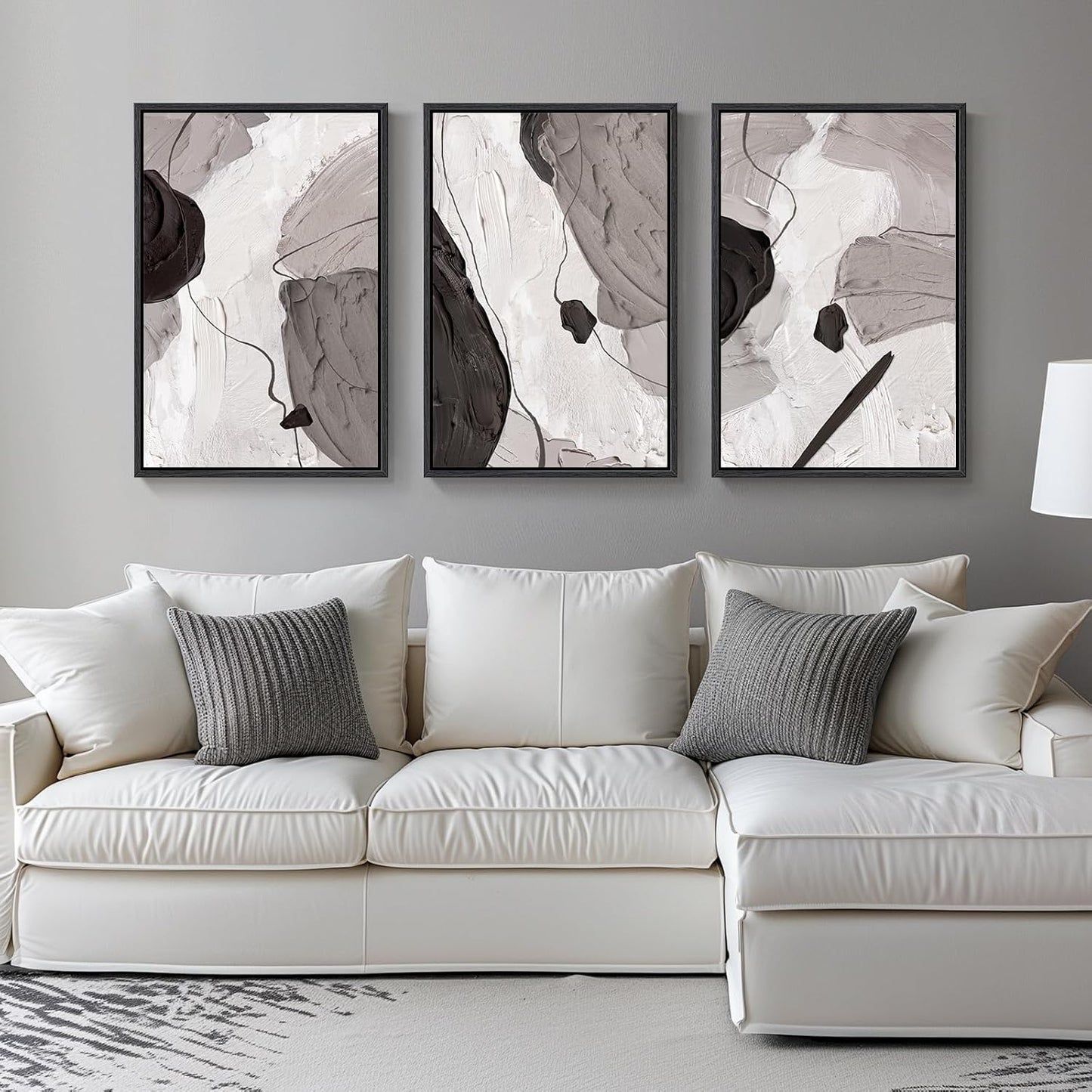Large Framed Black and White Abstract Wall Art for Living Room, 3 Piece Big Modern Canvas Prints Paintings Artwork for Walls, Minimalist Abstract Art Pictures for Hallway, Office Wall Decor 24x36 In
