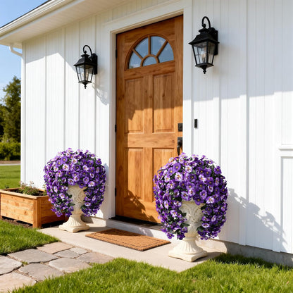 HyeFlora Artificial Flowers for Outdoors, 2pcs Faux Silk Pansies Flowers UV Resistant Fake Hanging Flower Plants for Outside Planters Porch Yard Patio Window Box (Mix Purple)