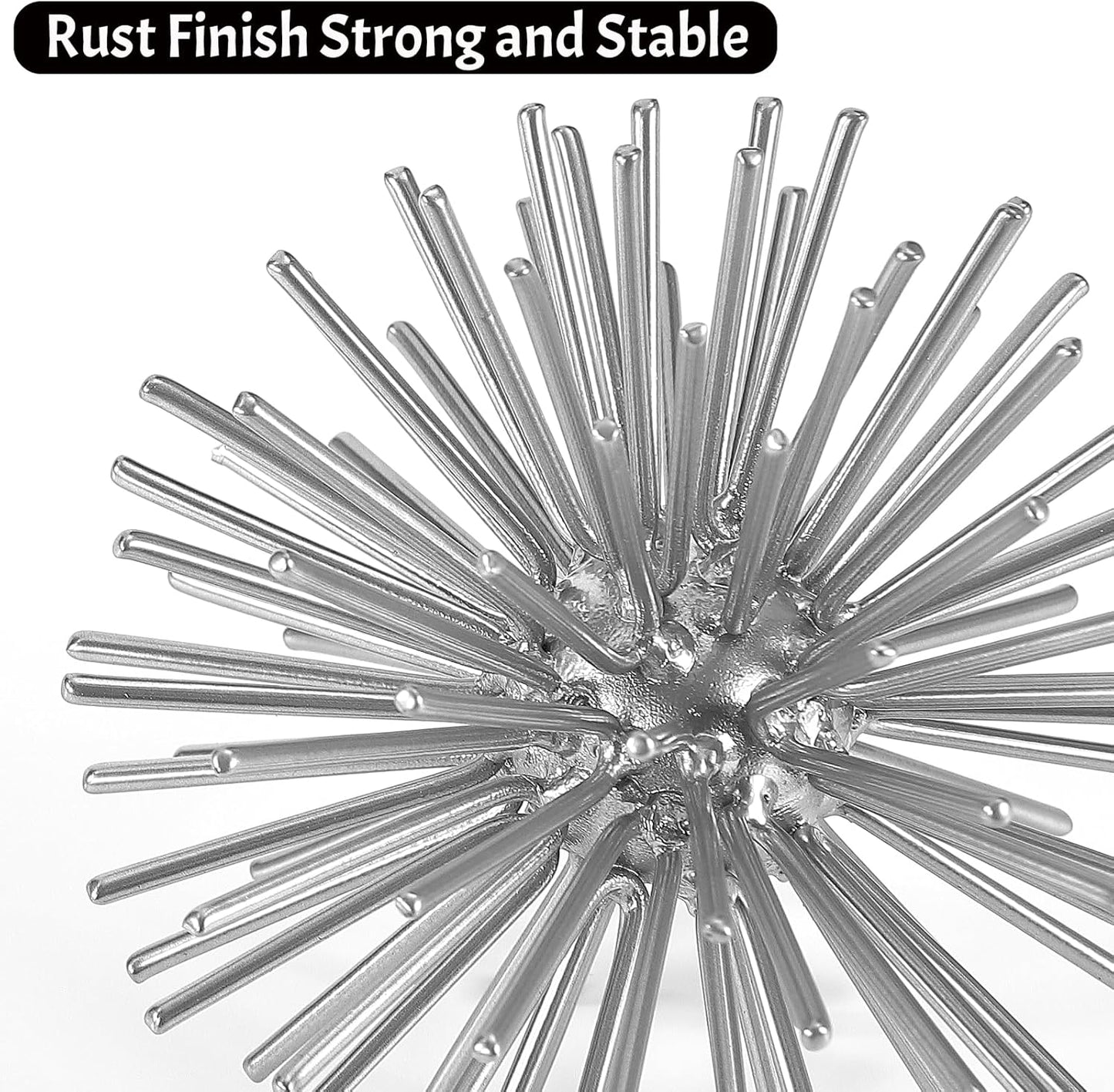 Metal Decorative Starburst Ball, 6 Inch Gold Sphere Decor, Spiky Star Burst Tabletop Sculpture, Mid-Century Modern Metal Spike Ball for Home, Living Room, Office & Shelf Decor