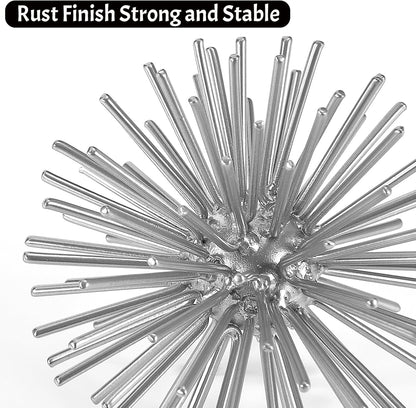 Metal Decorative Starburst Ball, 6 Inch Gold Sphere Decor, Spiky Star Burst Tabletop Sculpture, Mid-Century Modern Metal Spike Ball for Home, Living Room, Office & Shelf Decor