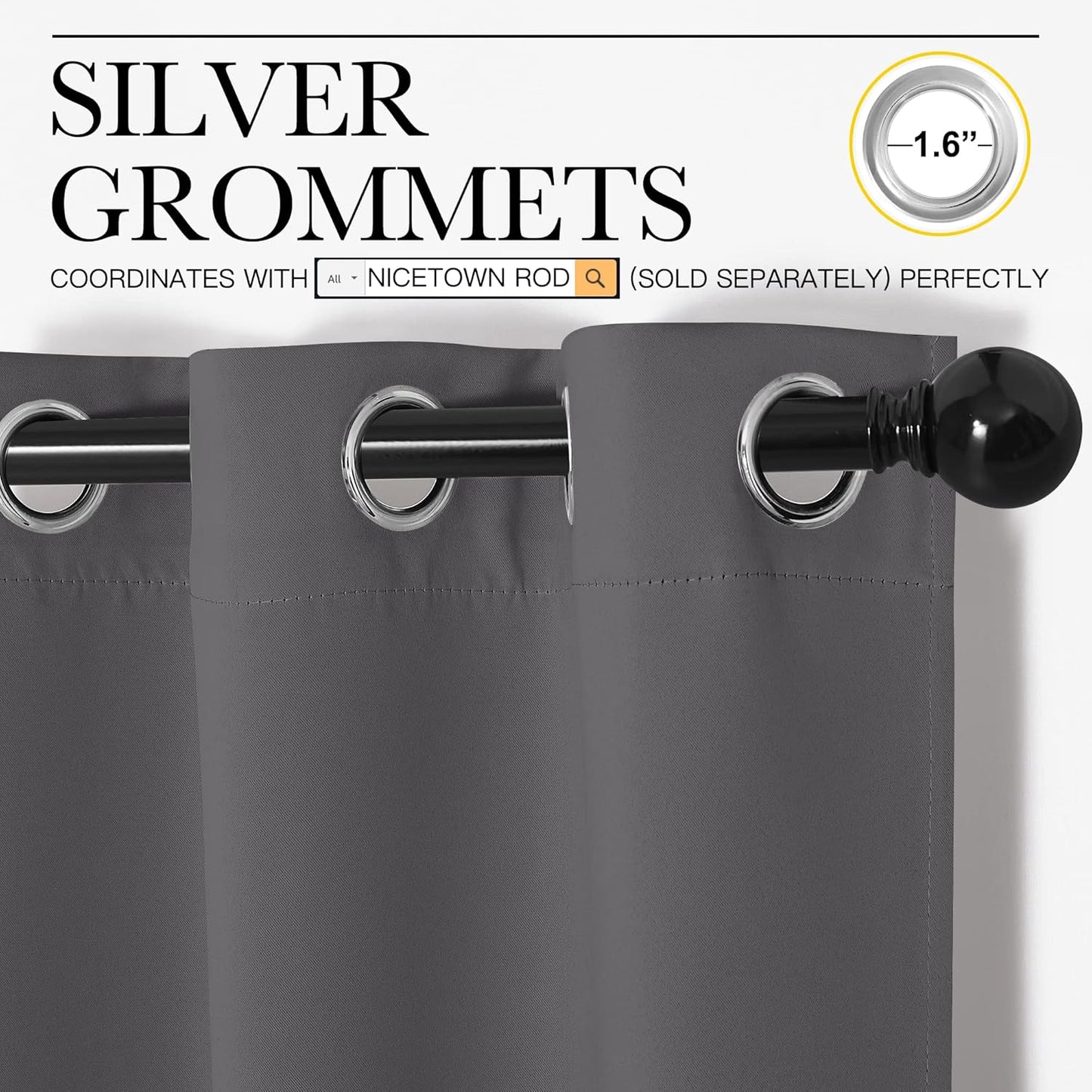 NICETOWN Halloween Pitch Black Solid Thermal Insulated Grommet Blackout Curtains/Drapes for Bedroom Window (2 Panels, 42 inches Wide by 63 inches Long, Black) - Colors E