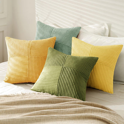 MIULEE Teal Orange Decorative Throw Pillow Covers 18x18 Inch Set of 4 Boho Corduroy Striped Cushion Cases Modern Farmhouse Patchwork Pillow Cases for Couch Sofa Bedroom Home Decor
