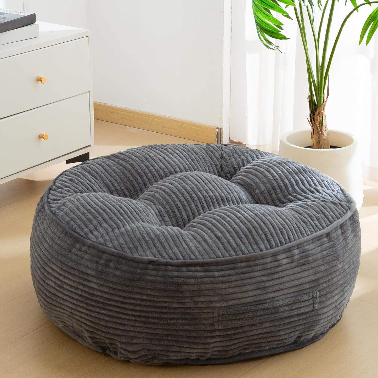 HIGOGOGO 6" Extra Thick Floor Pillow Cushion for Adults, Meditation Cushion Pillow, Large Square Floor Sitting, Tufted Corduroy Cover, for Tatami Living Room or Yoga, 22x22 Inch, 2Pack, Dark Grey