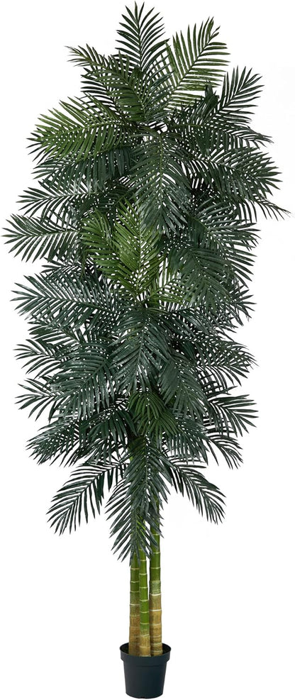 Nearly Natural 6.5ft Artificial Golden Cane Palm Tree, Lifelike Silk Indoor Palm With Three Textured Trunks Flexible Fronds Nursery Planter, Low Maintenance