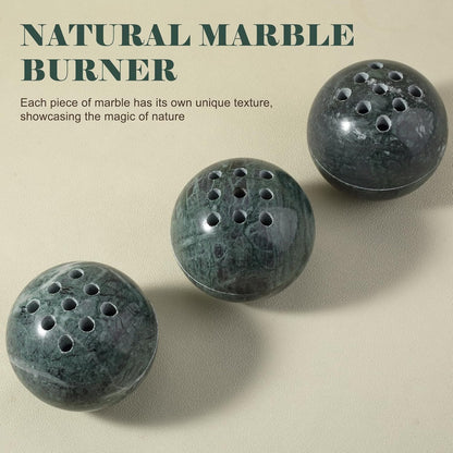 Koville Natural Marble Incense Holder, Incense Holder for Sticks with 9 Holes, Handmade Incense Burner Ash Catcher for Meditation Yoga SPA, Balsam Fir/Palo Santo/Sage/Cone (Green)