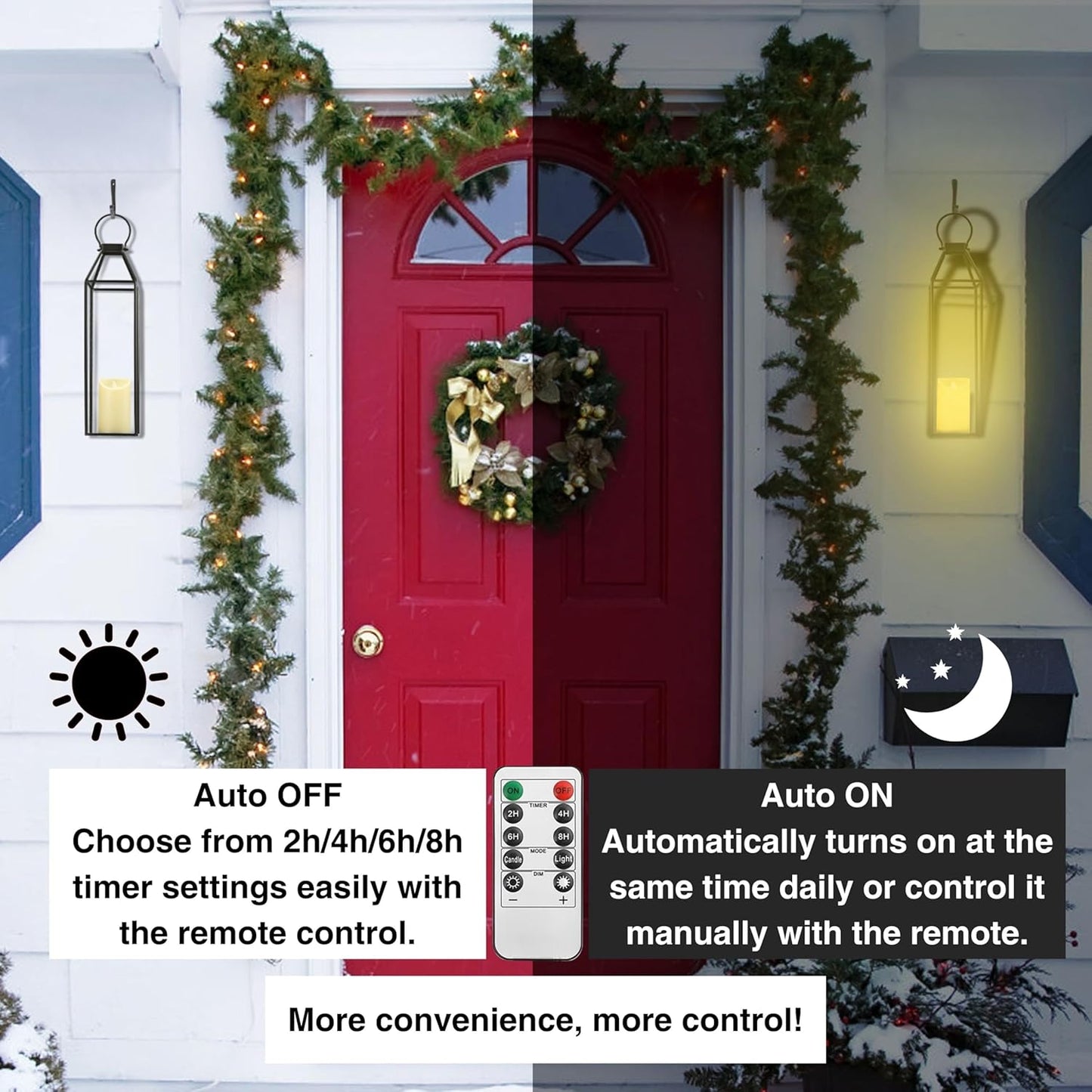 Perfnique Modern Farmhouse Lantern Decor, 15'' 13'' Set of 2 Black Metal Lantern, 2 LED 6hr Timer Flameless Candles ＆ Remote Timer, Lanterns Decorative for Outdoor, Home, Indoor, Patio, Christmas