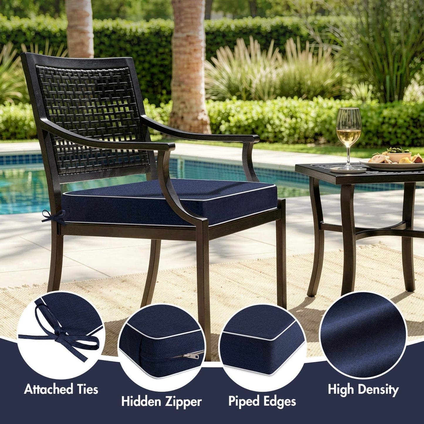 MIULEE Beige Outdoor Bench Cushion Set of 1, 48x18x3 Inch Waterproof Patio Seat Cushions for Swing and Outdoor Furniture Couch Sofa, 3 Year Color Fastness High Density Foam with Adjustable Ties