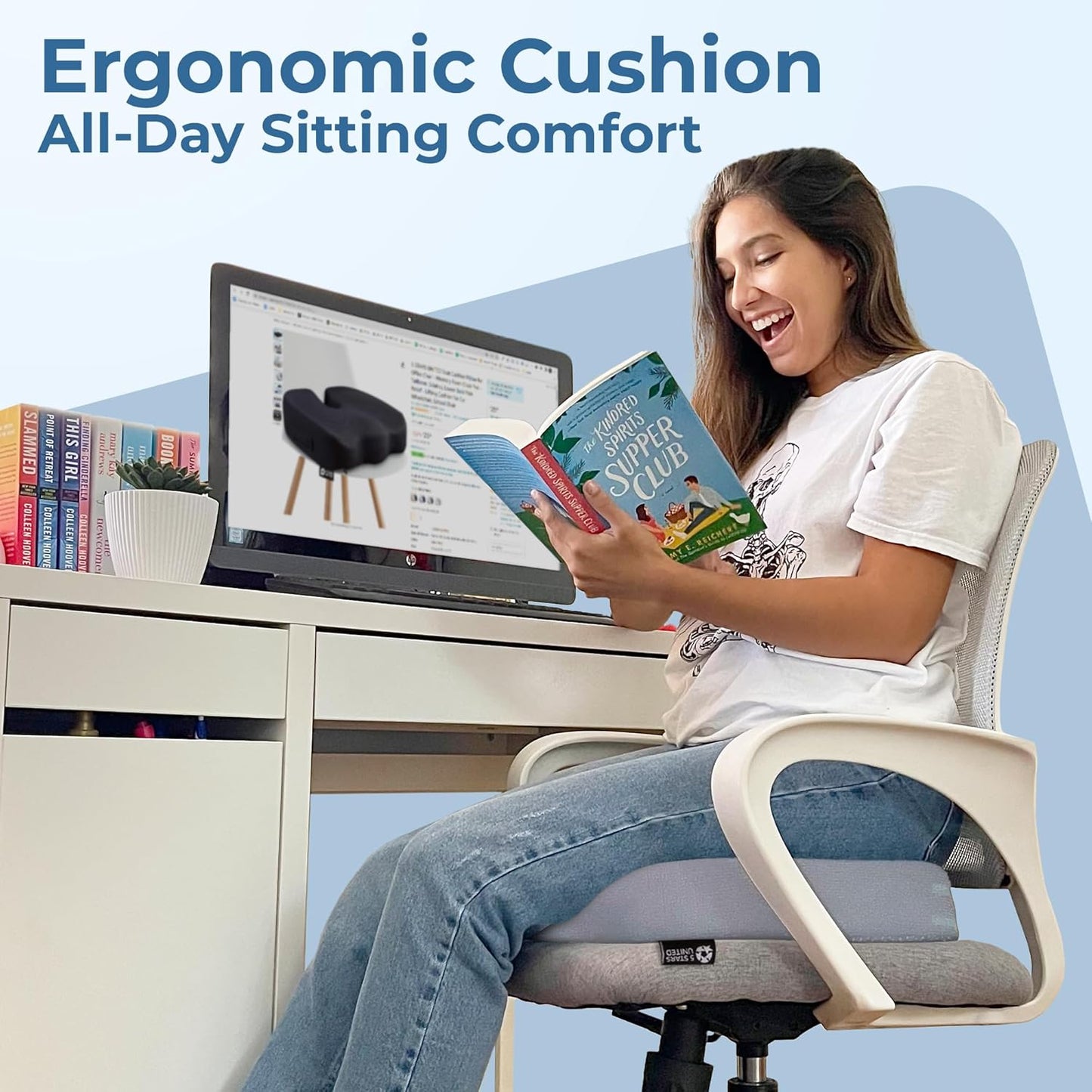 5 STARS UNITED Seat Cushion - Memory Foam Chair Cushion for Tailbone Pain Relief - Ergonomic Support for Coccyx, Sciatica & Butt - Office, Desk & Gaming Chair, Car Seat, Wheelchair, Airplane, Black