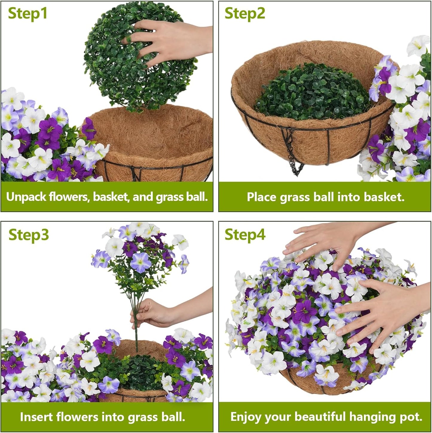 2 Set Artificial Hanging Flowers with Basket for Outdoor Spring Summer Decor, 2 Hanging Planters with 24 Pcs Silk Daisy Flowers for Garden Porch Patio Balcony Decoration