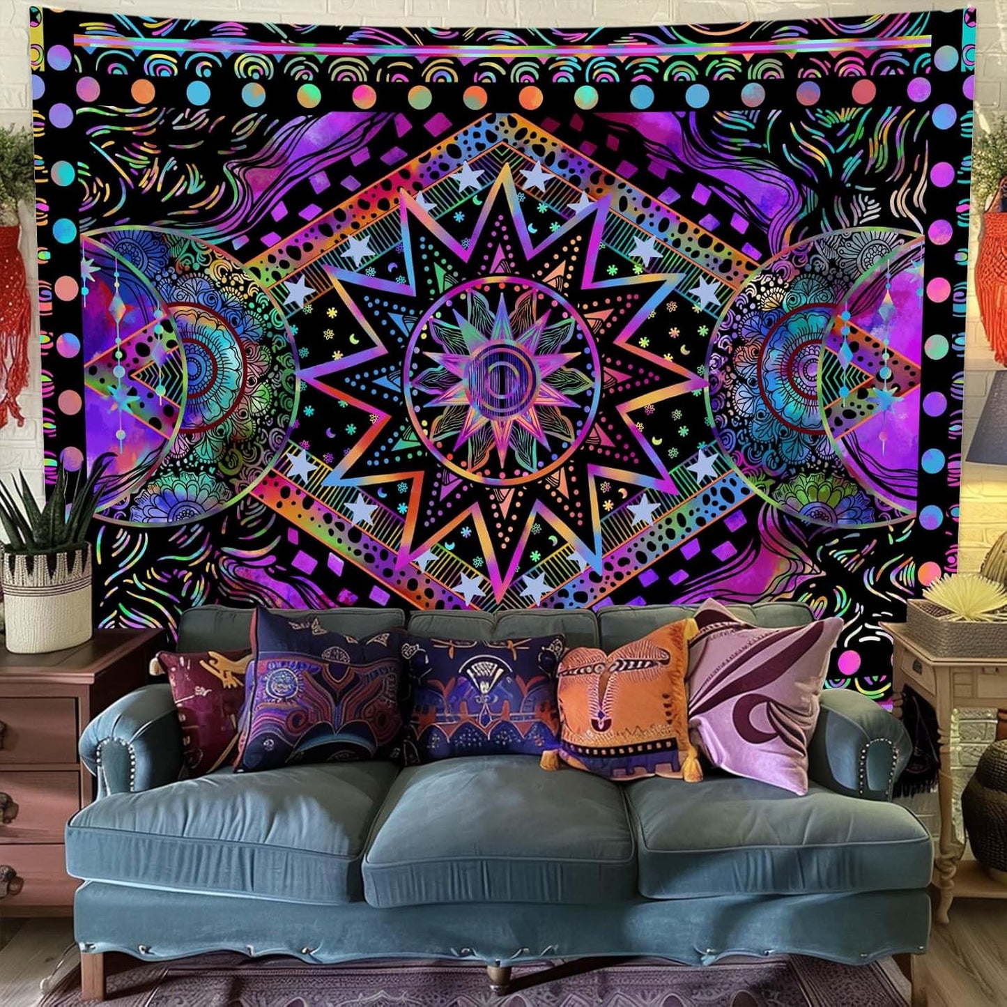 Fowocu Orange Sun and Moon Tapestry Wall Hanging, Indie Hippie Mandala Cool Wall Tapestries, Aesthetic Tapestry for Bedroom Living Room Dorm (Orange, 30'' × 40'')