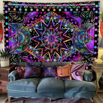 Fowocu Orange Sun and Moon Tapestry Wall Hanging, Indie Hippie Mandala Cool Wall Tapestries, Aesthetic Tapestry for Bedroom Living Room Dorm (Orange, 30'' × 40'')