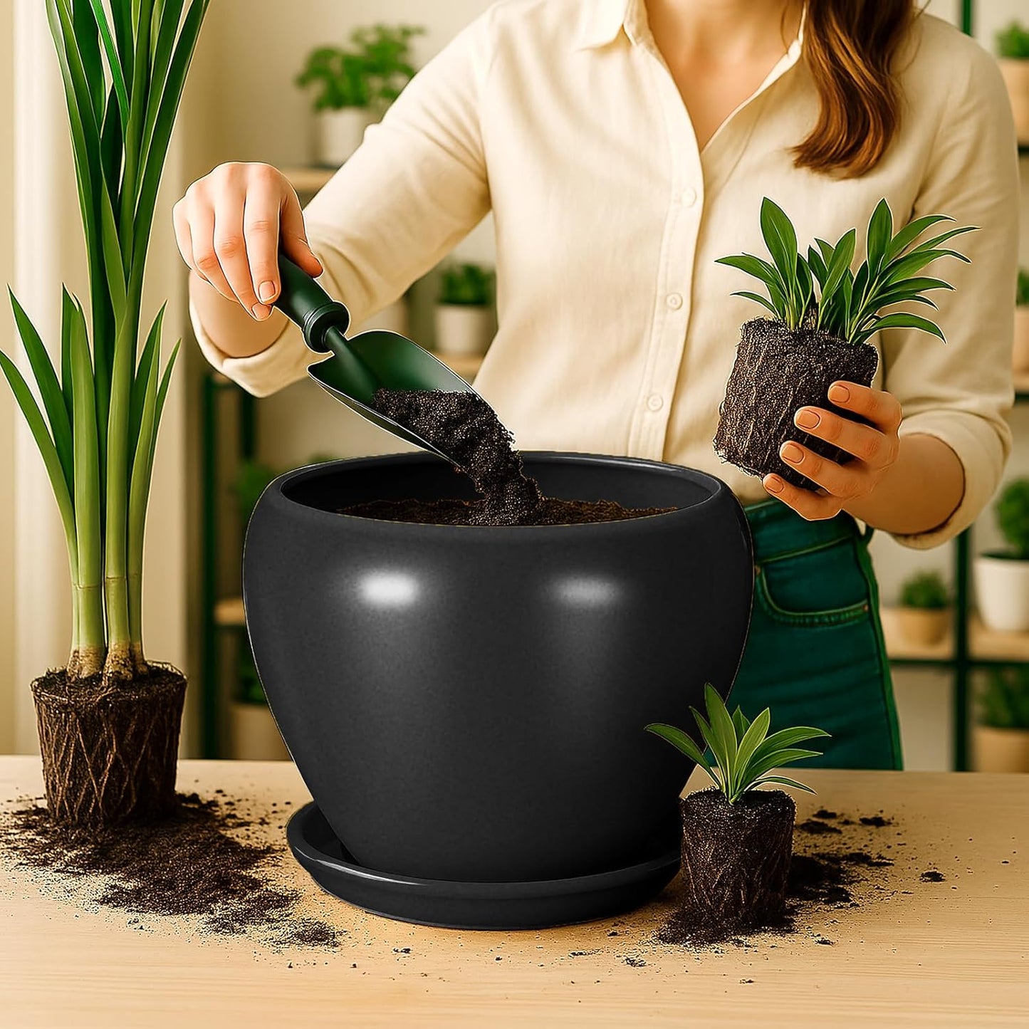 Deep Dream 6 Inch Plant Pots- Ceramic Planter Pot with Drainage Hole and Saucer, Round Flower Pot for Indoor Outdoor Succulent, Snake Plants and Cactus, Blue