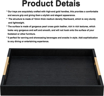 Beige Faux Leather Serving Tray with Handles – Large Decorative Tray for Coffee Table, Ottoman, Living Room, Bathroom – Home Decor