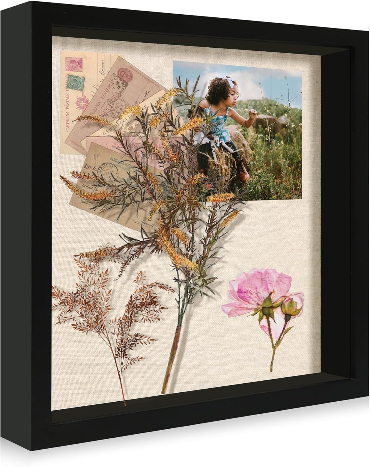 12x16 Large Shadow Box Picture Frame Display Case with Soft Linen Back, White Wooden Memory Shadow Box Frame with Tempered Glass Cover for Wall Display