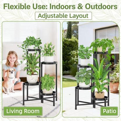 iDavosic.ly Plant Stand Indoor Outdoor, 5 Tier Corner Metal Flower Display Holder Shelf, Folding Tall Orchid Rack for Patio Balcony Porch Garden Living Room House, Black