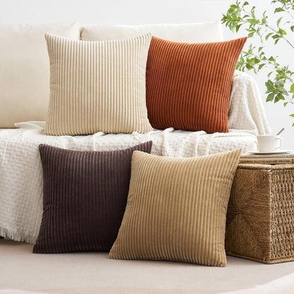 MIULEE Boho Farmhouse Sage Green Throw Pillow Covers 18x18 Inch Set of 4 Mordern Nordic Cushion Covers Soft Corduroy Spring Home Decor for Couch Bed Sofa Living Room Forest Green