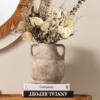 Mitt&Ditt Ceramic Flower Vase with Handles, 11 inch Tall Vase for Centerpieces, Large Decorative Terracotta Vases, Farmhouse Rustic Vases for Home Decor, Living Room, Table, Neutral