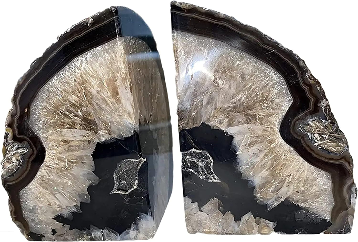 JIC Gem Dyed Blue Agate Bookends Geode Decorative Book Ends for Heavy Books with Rubber Bumpers for Office and Home Decoration Polished Small Size 2 to 3 Lbs