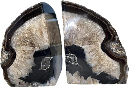 JIC Gem Dyed Blue Agate Bookends Geode Decorative Book Ends for Heavy Books with Rubber Bumpers for Office and Home Decoration Polished Small Size 2 to 3 Lbs