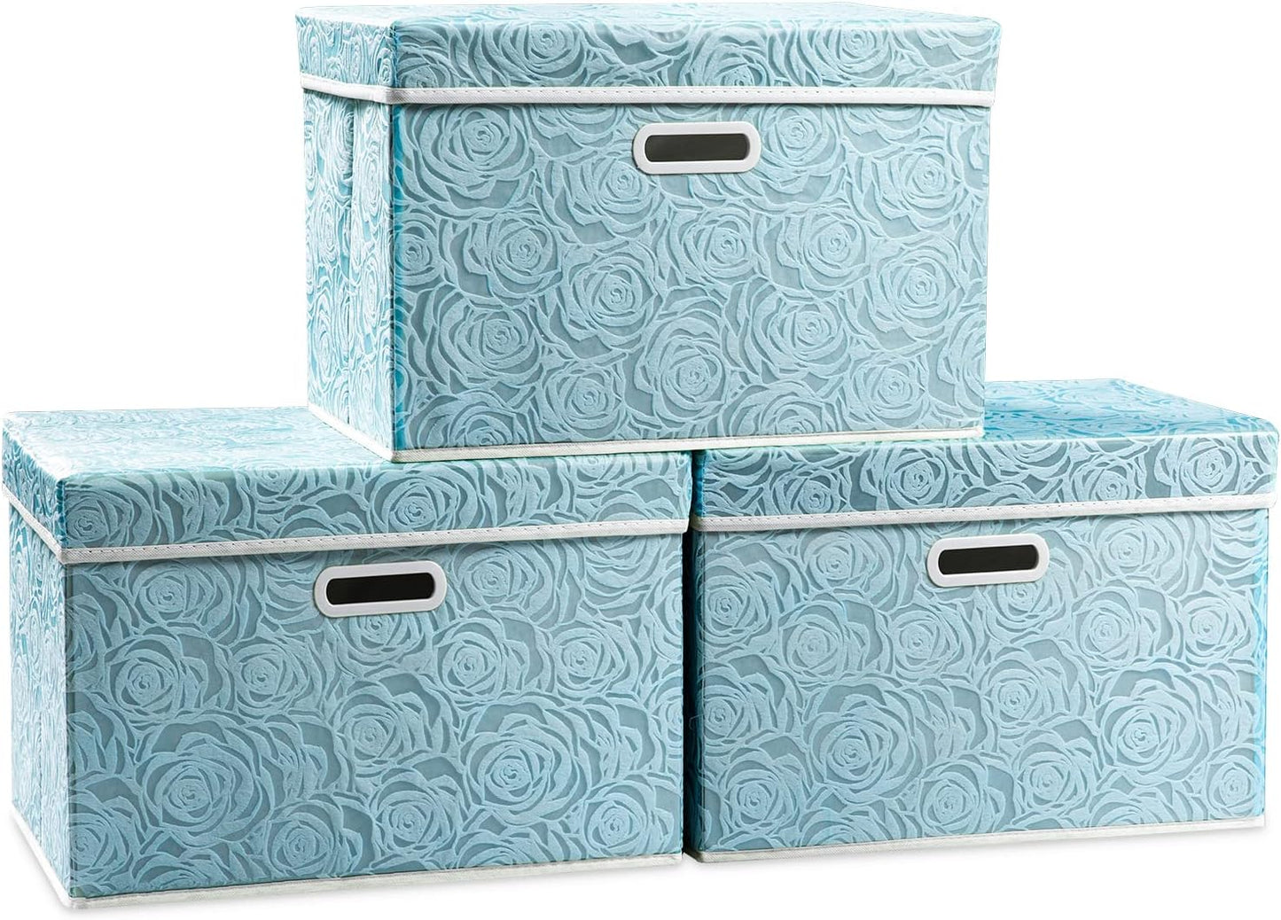 PRANDOM Larger Collapsible Storage Bin with Lid [1-Pack] Fabric Decorative Storage Box Cube Organizer Container Baskes with Handles Divider for Bedroom Closet Living Room Pink 17.7x11.8x11.8 Inch