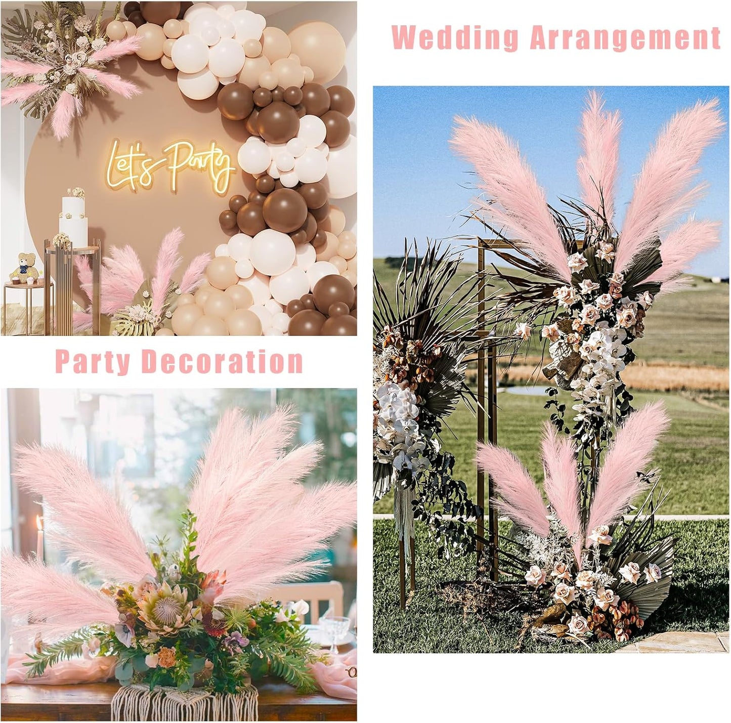 obbsie 50pcs Pink Faux Pampas Grass Decor, 21.6" Short Artificial Floral Branches Vase Filler Flower Arrangement for Home Wedding Boho Outdoor Decor