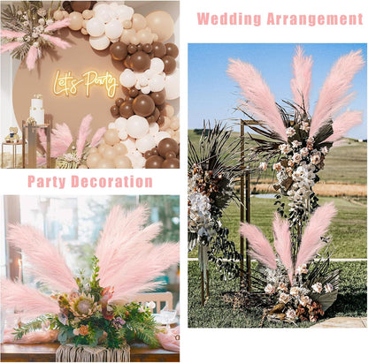 obbsie 50pcs Pink Faux Pampas Grass Decor, 21.6" Short Artificial Floral Branches Vase Filler Flower Arrangement for Home Wedding Boho Outdoor Decor
