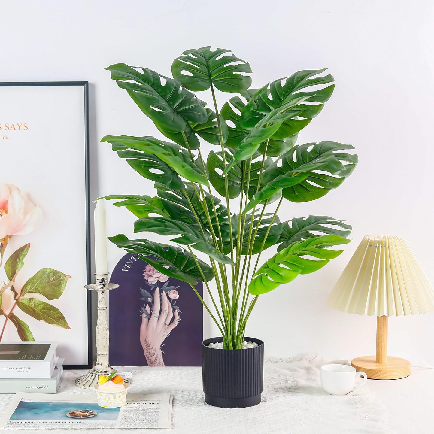 Der Rose 28" Fake Plants Large Artificial Monstera Faux Potted Plants Indoor Tall for Outdoor Living Room House Floor Front Porch Tree Decor