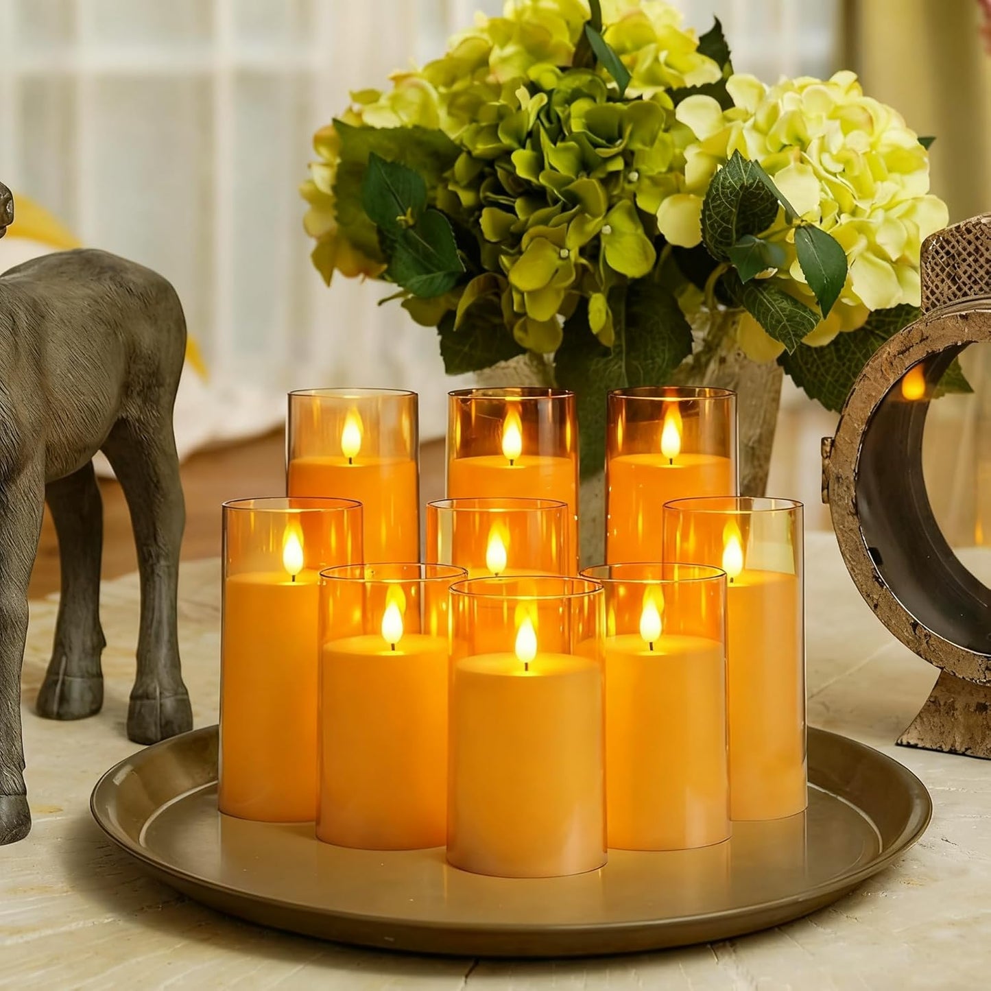 Homemory Gray Flickering Flameless Candles, Battery Operated Acrylic LED Pillar Candles with Remote Control and Timer, Halloween Decor, Set of 5