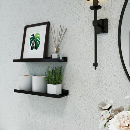 White Floating Shelves for Wall Decor, Wall Mounted Wood Storage Shelf for Bedroom, Living Room, Bathroom, Kitchen, Nursery, Display Picture Ledge Shelf with Lip Set of 2-14 Inches, White