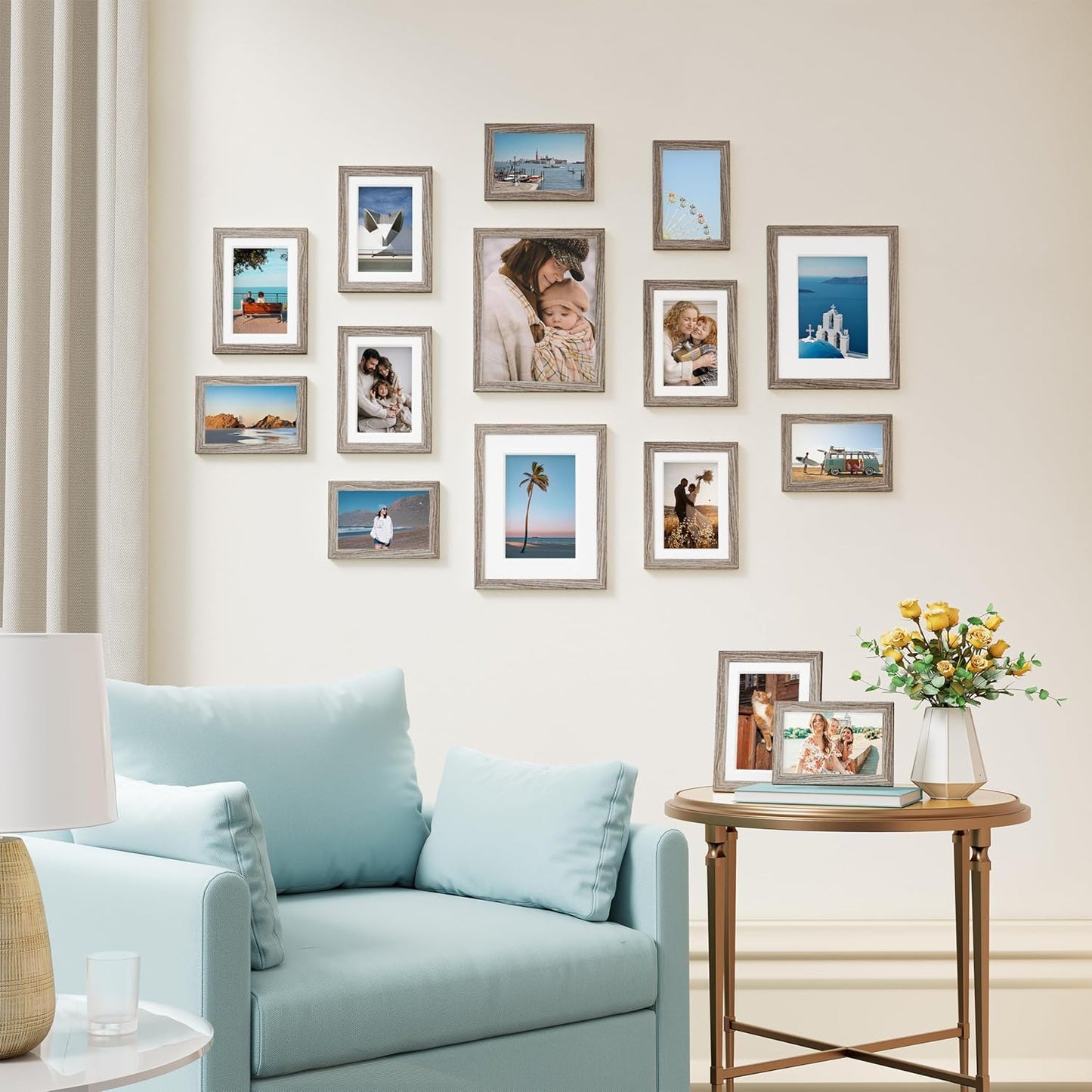 Vittanly 15 Pack Picture Frames Collage Wall Decor for Mounting or Tabletop Display, Gallery Frame Set for Family, Multi Sizes Including 3pcs 8x10, 6pcs 5x7, 6pcs 4x6, Black