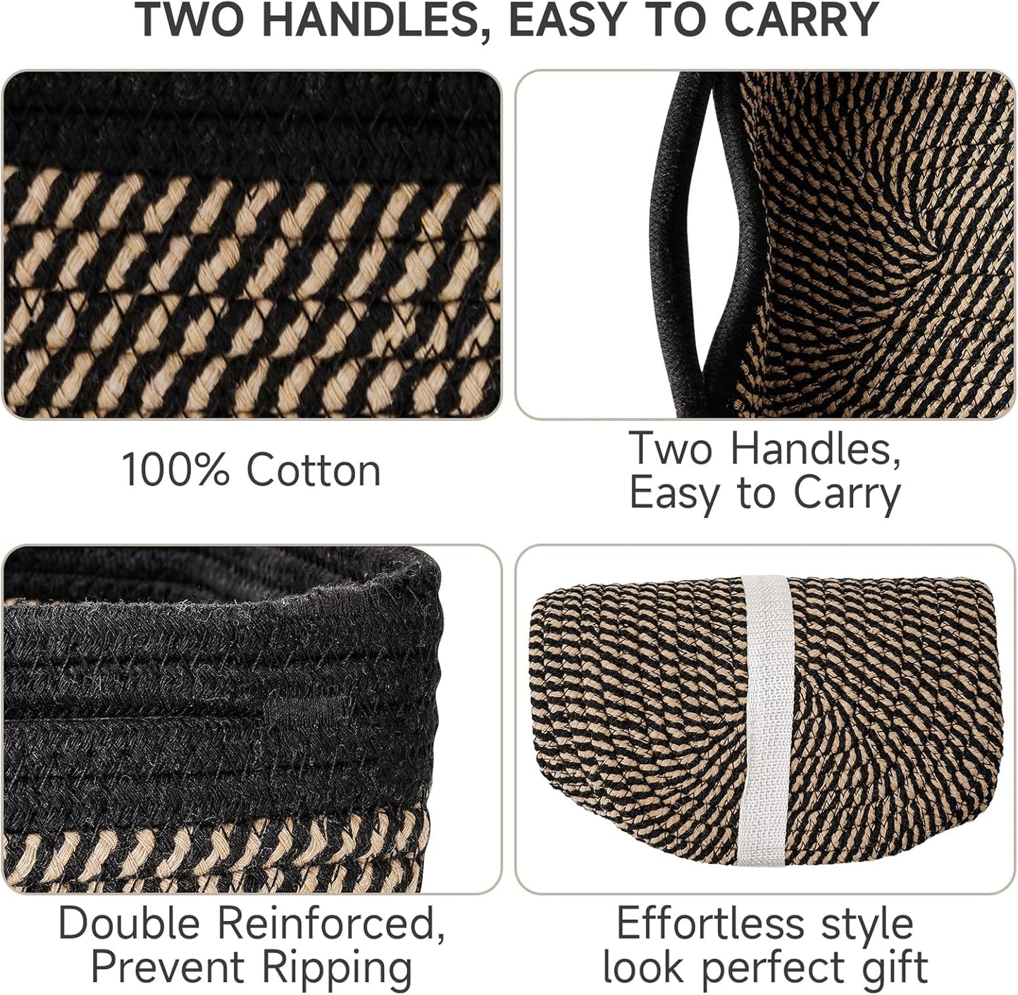 3-Pack Small Storage Baskets for Organizing | Woven Shelf Toy Basket | Rope Baskets for Gifts Empty | Closet Organizer Bins with Handles | Cube Decorative Box | 11.8×7.8×5.1” | Mixed brown