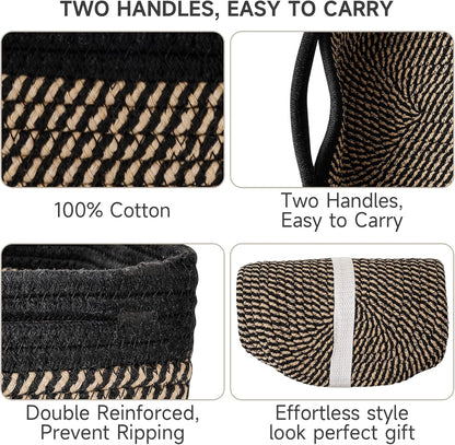 3-Pack Small Storage Baskets for Organizing | Woven Shelf Toy Basket | Rope Baskets for Gifts Empty | Closet Organizer Bins with Handles | Cube Decorative Box | 11.8×7.8×5.1” | Mixed brown