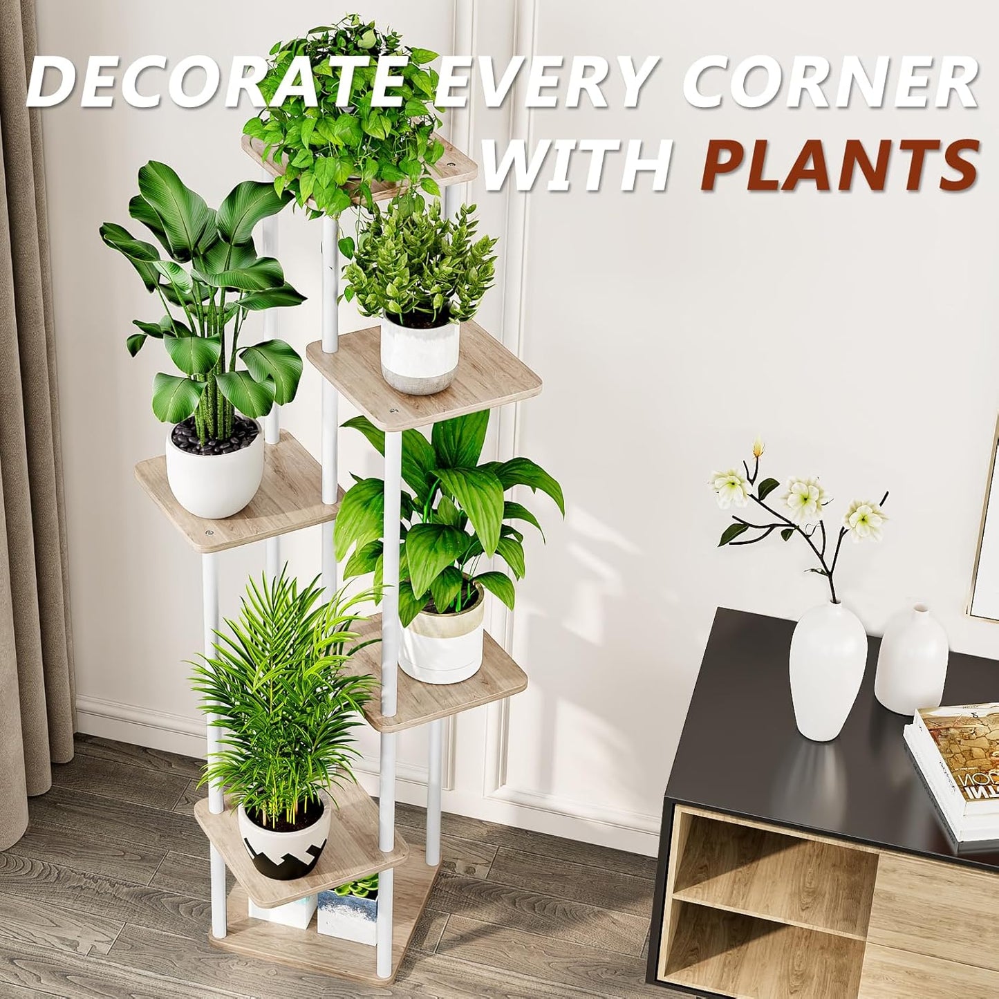 AZERPIAN Plant Stand 5 Tier Indoor Metal Flower Shelf for Multiple Plants Corner Tall Flower Holders for Patio Garden Living Room Balcony Bedroom, Black (5 Tier-Black)