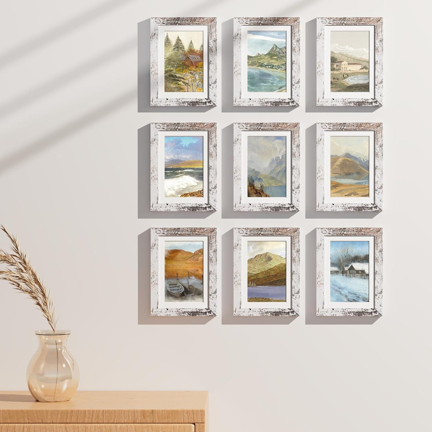 Vittanly 8x10 Picture Frames Set of 9, Shatter Resistant Plexiglass, Display 5x7 Pictures with Mat or 8x10 without Mat, Photo Frames for Wall or Tabletop, Engineered Wood, Black - Colors A