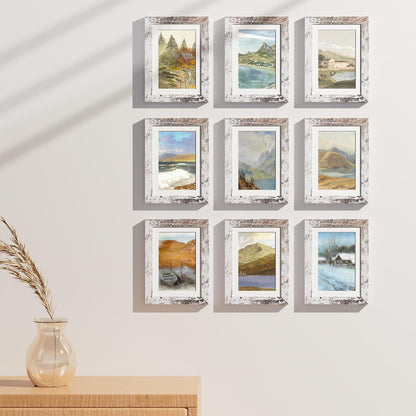 Vittanly 8x10 Picture Frames Set of 9, Shatter Resistant Plexiglass, Display 5x7 Pictures with Mat or 8x10 without Mat, Photo Frames for Wall or Tabletop, Engineered Wood, Black - Colors A