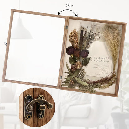 GraduationMall 13x16 Wood Shadow Box Frame Glass Door Display Case with Linen Back and 6 Stick Pins,1.5 inches Interior Depth,Ideal for Memorabilia Pictures Flowers Medals Tickets Rustic White