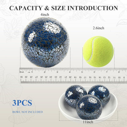 DomeStar 3PCS Decorative Balls, Mosaic Glass Orbs Centerpiece Balls 4inch Gold Orbs for Decorate Bowls Vases Tables Wedding Party