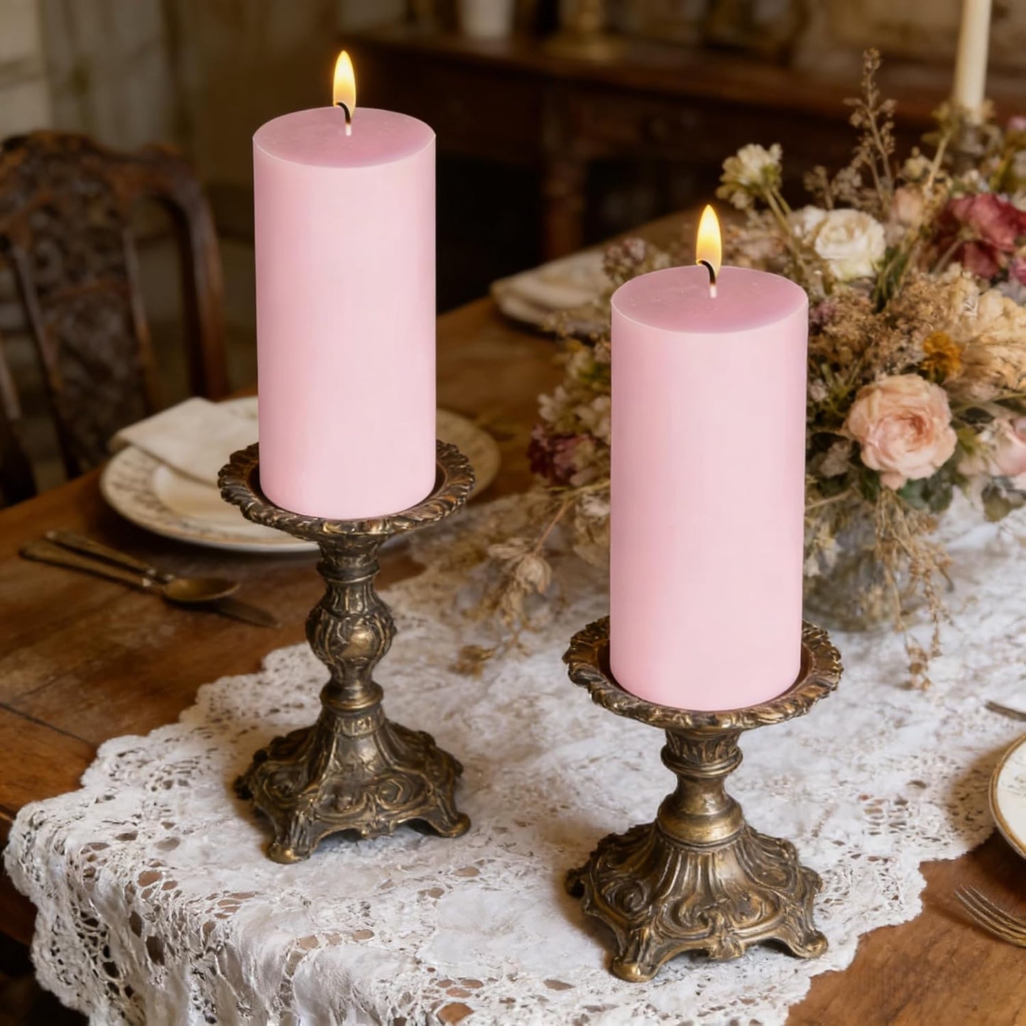 2 Pack 3x6 Inch Sage Green Unscented Pillar Candles - 70 Hour Long Burning Dripless Smokeless Candles for Home Decor Weddings Festivals Spa Meditation