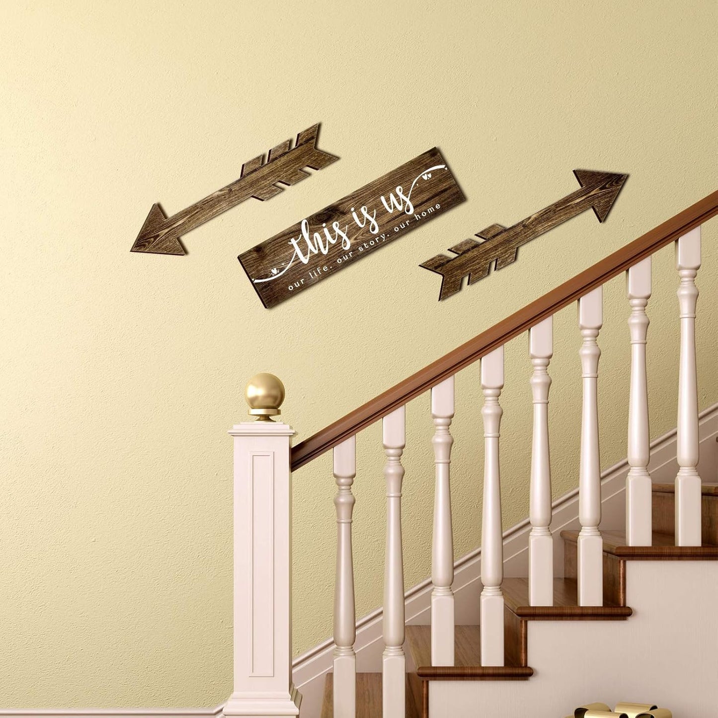 Jetec 4 Pcs Wooden Arrow Wall Decor This Is Us Our Life Rustic Family Signs for Home Wall Decor Home Wooden Hanging Sign for Farmhouse Living Room, 15 x 4 x 0.2 Inch(Brown)