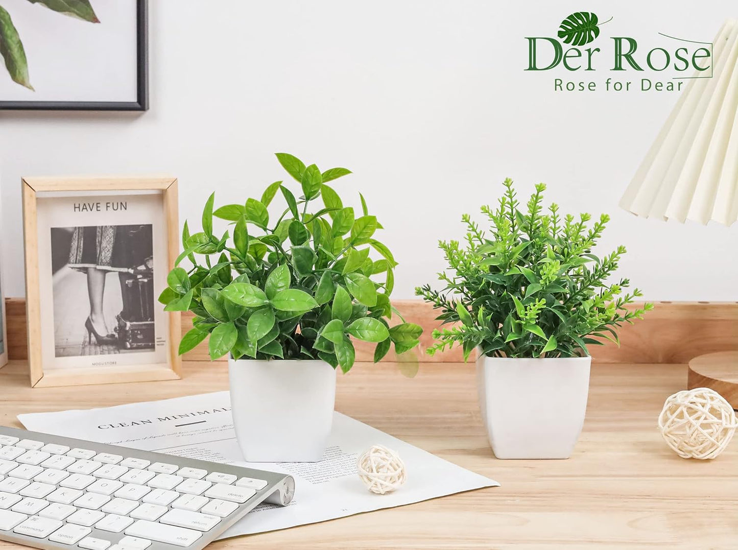 Der Rose 2 Pack Fake Plants Small Faux Artificial Small Potted Plants Indoor for Room Home Office Farmhouse Bathroom Decor