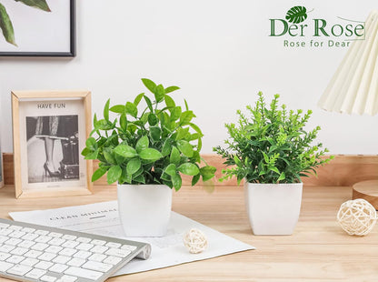 Der Rose 2 Pack Fake Plants Small Faux Artificial Small Potted Plants Indoor for Room Home Office Farmhouse Bathroom Decor