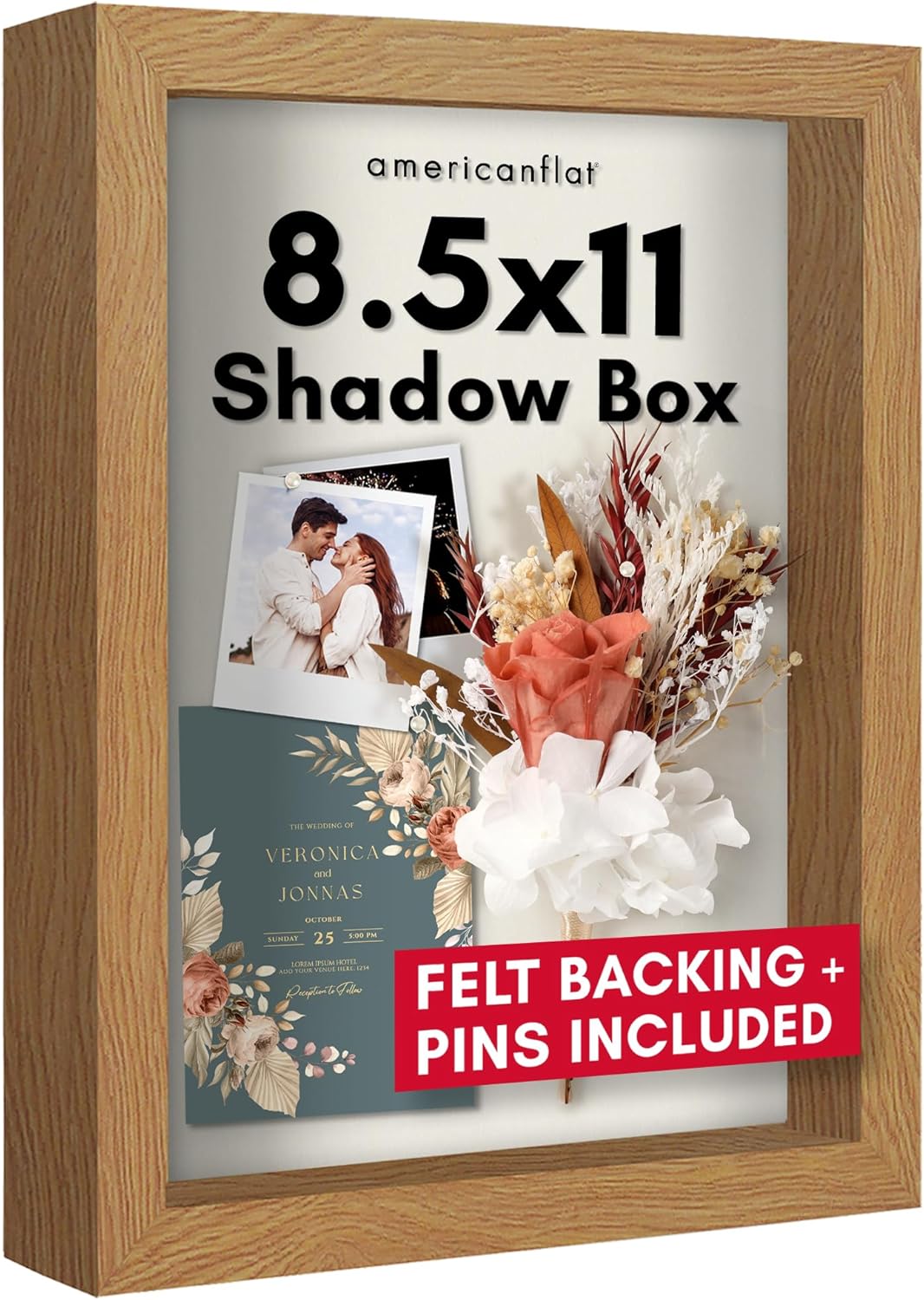Americanflat 12x16 Shadow Box Frame with Polished Plexiglass - Silhouette Collection - Large Shadow Box Display Case for Tabletop and Wall Display - Black with Soft Felt Back